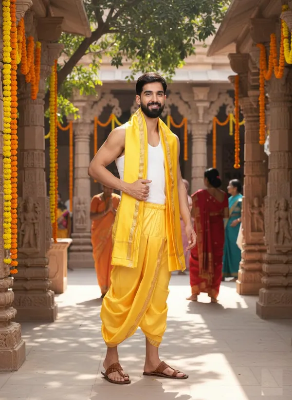 Men_Readymade_Dhoti_With_Angavastram_Set_Art_Silk_Ready_To_Wear_Dhoti_With_Elastic_Waist_South_And_North_Indian_Veshti_Mundu_Set_For_Men_Ethnic_Wear_For_Wedding_Pooja