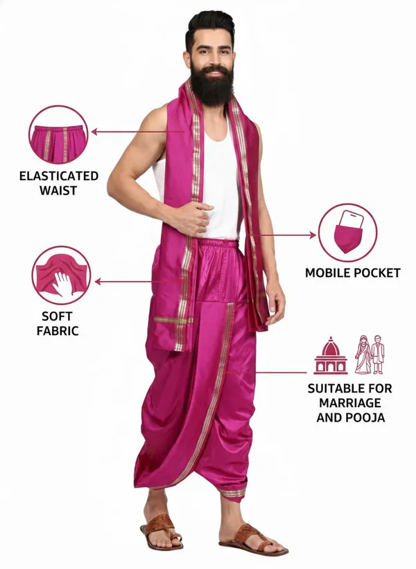 Mens_Art_Silk_Rudraskh_Border_Ready_To_Wear_Dhoti_With_Angavastram_Stitched_Dhoti_With_Elastic_Waist_Vrindavan_Dhoti_For_Puja_Festival_Wedding.