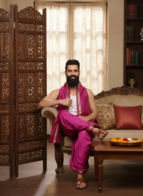 Mens_Art_Silk_Rudraskh_Border_Ready_To_Wear_Dhoti_With_Angavastram_Stitched_Dhoti_With_Elastic_Waist_Vrindavan_Dhoti_For_Puja_Festival_Wedding.