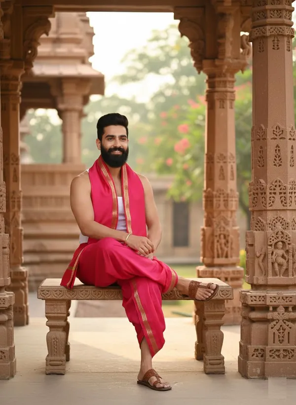 Men_Rudrakhash_Border_Silk_Dhoti_With_Dupatta_Set_To_Wear_Traditional_Wedding_Festival_Ethnic_Outfit_Tamil_Kerala_Style_Mens_Wear