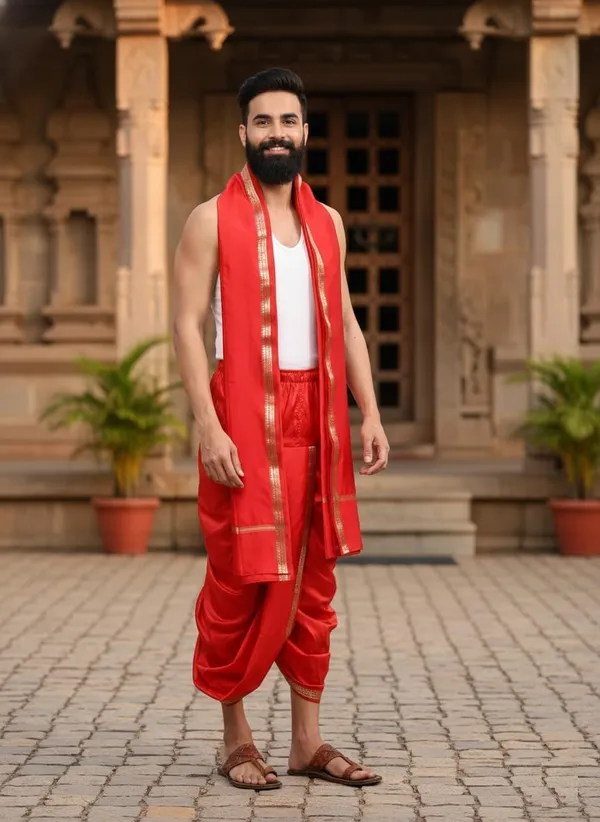 Mens_Art_Silk_Rudraskh_Border_Ready_To_Wear_Dhoti_With_Angavastram_Stitched_Dhoti_With_Elastic_Waist_Vrindavan_Dhoti_For_Puja_Festival_Wedding.
