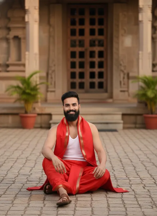 Mens_Art_Silk_Rudraskh_Border_Ready_To_Wear_Dhoti_With_Angavastram_Stitched_Dhoti_With_Elastic_Waist_Vrindavan_Dhoti_For_Puja_Festival_Wedding.