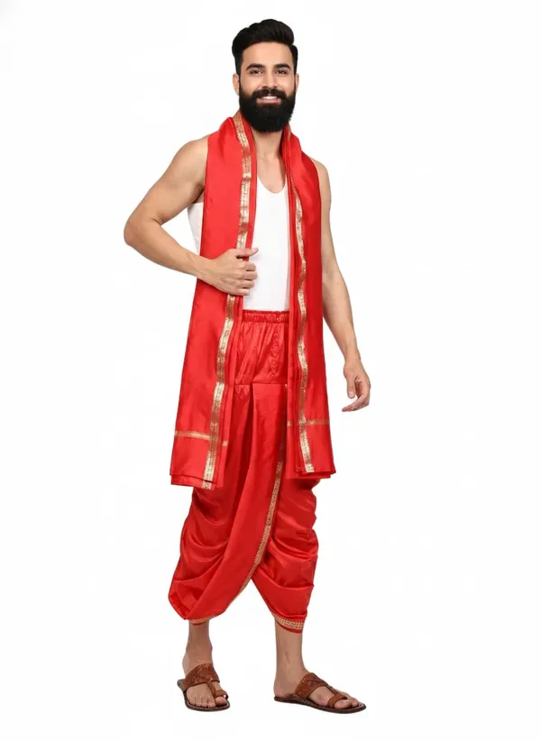 Mens_Art_Silk_Rudraskh_Border_Ready_To_Wear_Dhoti_With_Angavastram_Stitched_Dhoti_With_Elastic_Waist_Vrindavan_Dhoti_For_Puja_Festival_Wedding.