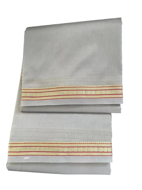 Men_Art_Silk_Unstitched_Dhoti_With_Angavastram_4.25_Meter_And_2.25_Meter_Traditional_South_Indian_White_Silk_Dhoti_Set_For_Wedding_Pooja_Temple_Wear