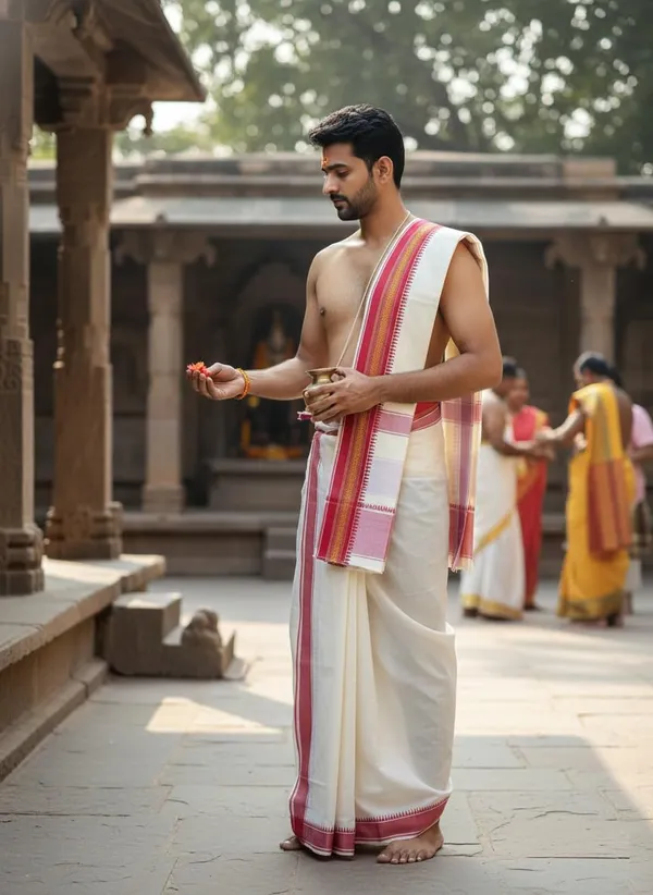 Men_Poly_Silk_Unstitched_Dhoti_Set_4.5_Meter_Dhoti_For_Traditional_Puja_Temple_Wear