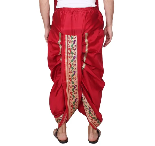 Men_Readymade_Dhoti_For_Pooja,_Stitched_Adjustable_Elastic_Waist_Dhoti_Pant_Ready_To_Wear_Art_Silk_Dhoti_Traditional_Wedding_Temple_Wear_For_Men