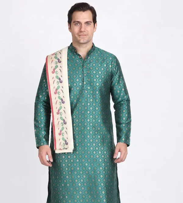 Men_Peacock_Border_Dhoti_Stole_Set_For_Wedding_Style_Ethnic_Wear_For_Men_Indian_Dhoti_Set_For_Groom_Festival_Wedding_Functions
