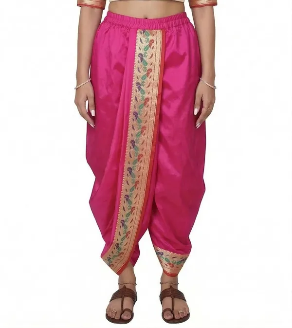 Women_Dhoti_Pant_Art_Silk_Ladies_Ethnic_Dhoti_Pants_With_Paithani_Ready_To_Wear_Dhoti_Salwar_For_Women_Adjustable_Waist_Traditional_Festival_Temple_Wear_Dhoti_Pants