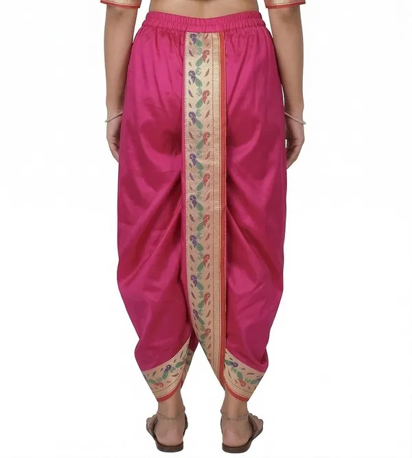 Women_Dhoti_Pant_Art_Silk_Ladies_Ethnic_Dhoti_Pants_With_Paithani_Ready_To_Wear_Dhoti_Salwar_For_Women_Adjustable_Waist_Traditional_Festival_Temple_Wear_Dhoti_Pants