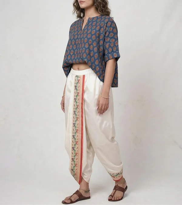 Women_Dhoti_Pant_Art_Silk_Ladies_Ethnic_Dhoti_Pants_With_Paithani_Ready_To_Wear_Dhoti_Salwar_For_Women_Adjustable_Waist,_Traditional_Festival_Temple_Wear_Dhoti_Pants