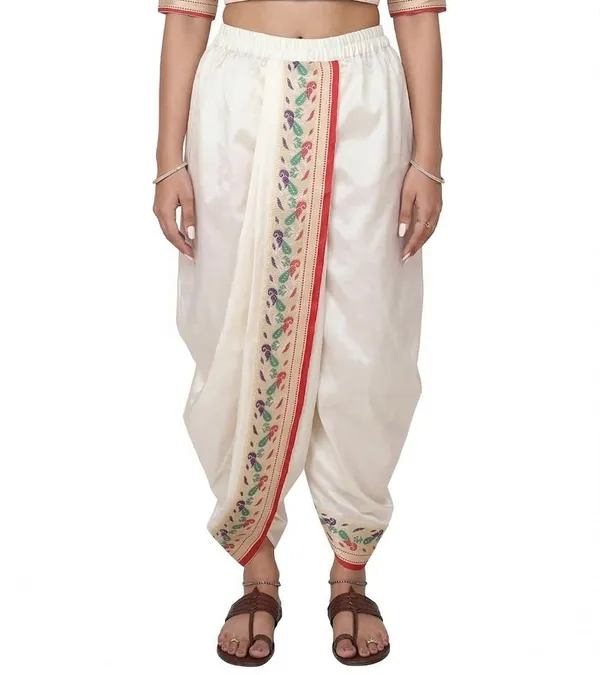 Women_Dhoti_Pant_Art_Silk_Ladies_Ethnic_Dhoti_Pants_With_Paithani_Ready_To_Wear_Dhoti_Salwar_For_Women_Adjustable_Waist,_Traditional_Festival_Temple_Wear_Dhoti_Pants