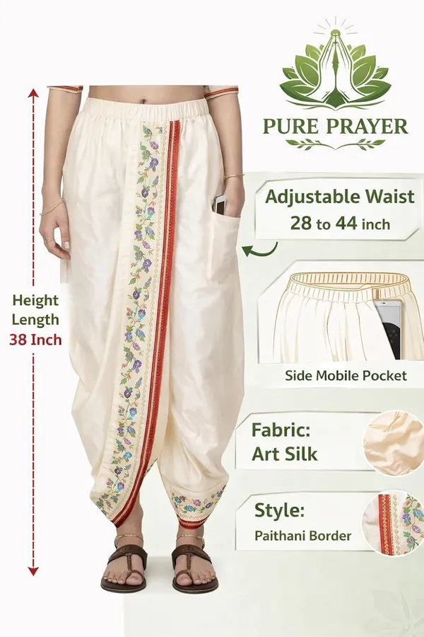 Women_Dhoti_Pant_Art_Silk_Ladies_Ethnic_Dhoti_Pants_With_Paithani_Ready_To_Wear_Dhoti_Salwar_For_Women_Adjustable_Waist,_Traditional_Festival_Temple_Wear_Dhoti_Pants