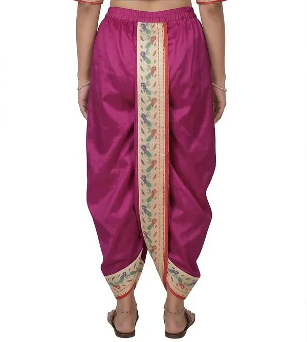 Women_Dhoti_Pant_Art_Silk_Ladies_Ethnic_Dhoti_Pants_With_Paithani_Ready_To_Wear_Dhoti_Salwar_For_Women_Adjustable_Waist_Traditional_Festival_Temple_Wear_Dhoti