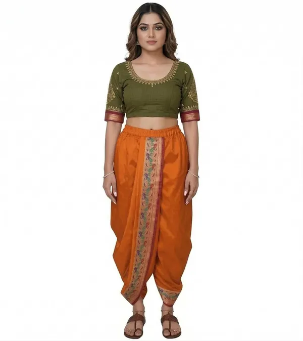 Women_Dhoti_Pant_Art_Silk_Ladies_Ethnic_Dhoti_Pants_With_Paithani_Ready_To_Wear_Dhoti_Salwar_For_Women_Adjustable_Waist_Traditional_Festival_Temple_Wear_Dhoti