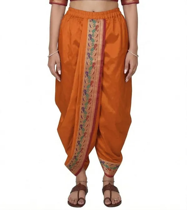 Women_Dhoti_Pant_Art_Silk_Ladies_Ethnic_Dhoti_Pants_With_Paithani_Ready_To_Wear_Dhoti_Salwar_For_Women_Adjustable_Waist_Traditional_Festival_Temple_Wear_Dhoti
