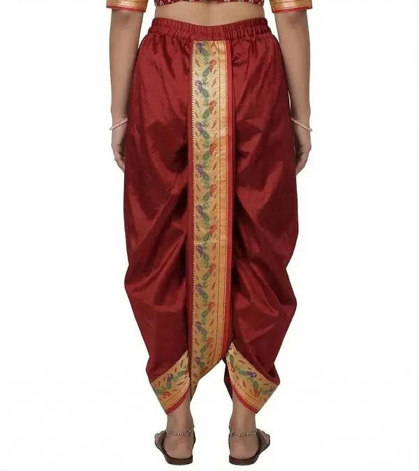 Women_Dhoti_Pant_Art_Silk_Ladies_Ethnic_Dhoti_Pants_With_Paithani_Ready_To_Wear_Dhoti_Salwar_For_Women_Adjustable_Waist_Traditional_Festival_Temple_Wear_Dhoti