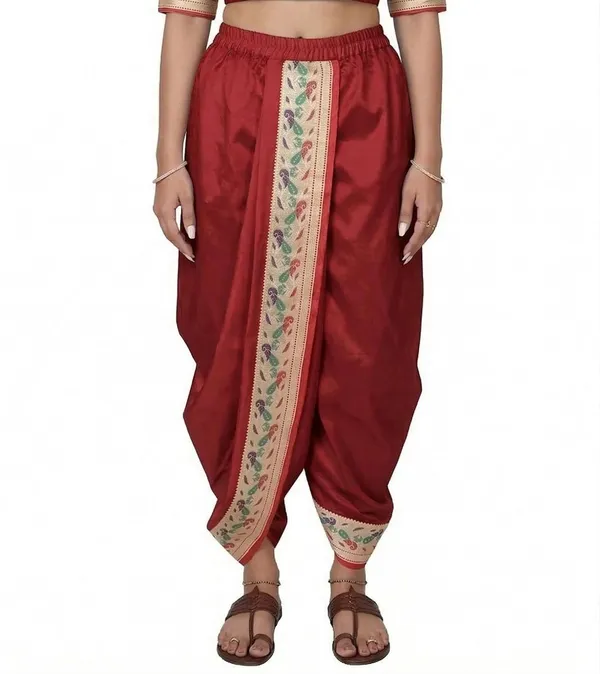 Women_Dhoti_Pant_Art_Silk_Ladies_Ethnic_Dhoti_Pants_With_Paithani_Ready_To_Wear_Dhoti_Salwar_For_Women_Adjustable_Waist_Traditional_Festival_Temple_Wear_Dhoti