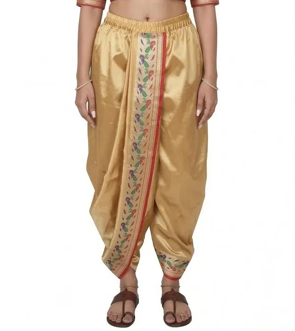 Women_Dhoti_Pant_Art_Silk_Ladies_Ethnic_Dhoti_Pants_With_Paithani_Ready_To_Wear_Dhoti_Salwar_For_Women_Adjustable_Waist_Traditional_Festival_Temple_Wear_Dhoti_Pants