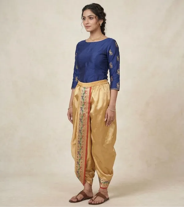 Women_Dhoti_Pant_Art_Silk_Ladies_Ethnic_Dhoti_Pants_With_Paithani_Ready_To_Wear_Dhoti_Salwar_For_Women_Adjustable_Waist_Traditional_Festival_Temple_Wear_Dhoti_Pants