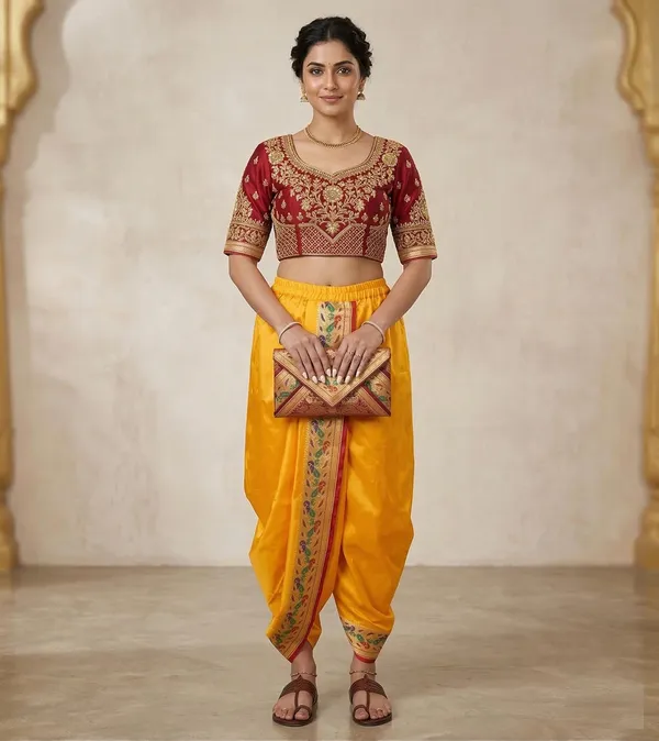 Women_Dhoti_Pant_Art_Silk_Ladies_Ethnic_Dhoti_Pants_With_Paithani_Ready_To_Wear_Dhoti_Salwar_For_Women_Adjustable_Waist_Traditional_Festival_Temple_Wear_Dhoti