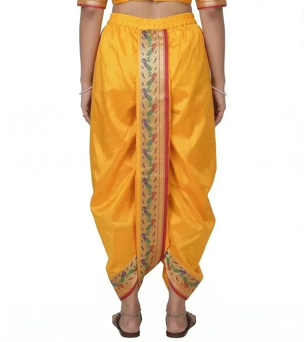 Women_Dhoti_Pant_Art_Silk_Ladies_Ethnic_Dhoti_Pants_With_Paithani_Ready_To_Wear_Dhoti_Salwar_For_Women_Adjustable_Waist_Traditional_Festival_Temple_Wear_Dhoti