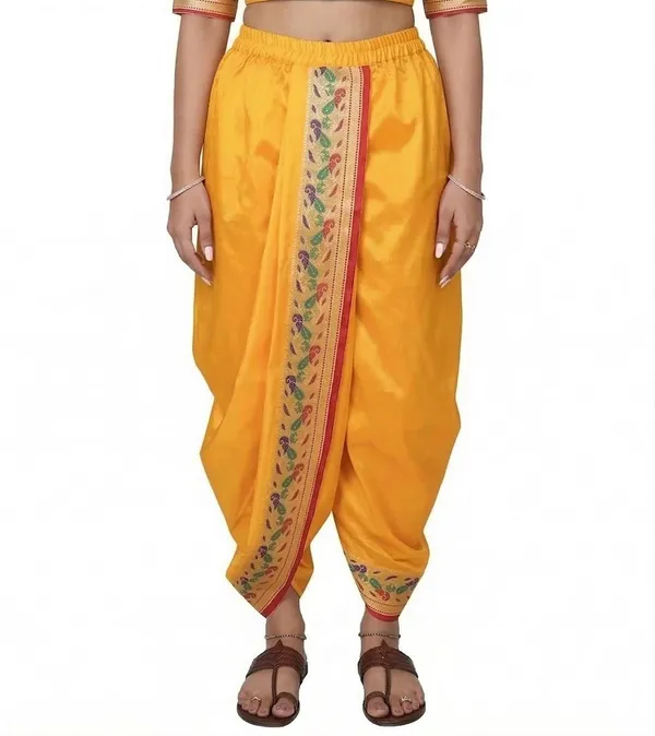 Women_Dhoti_Pant_Art_Silk_Ladies_Ethnic_Dhoti_Pants_With_Paithani_Ready_To_Wear_Dhoti_Salwar_For_Women_Adjustable_Waist_Traditional_Festival_Temple_Wear_Dhoti