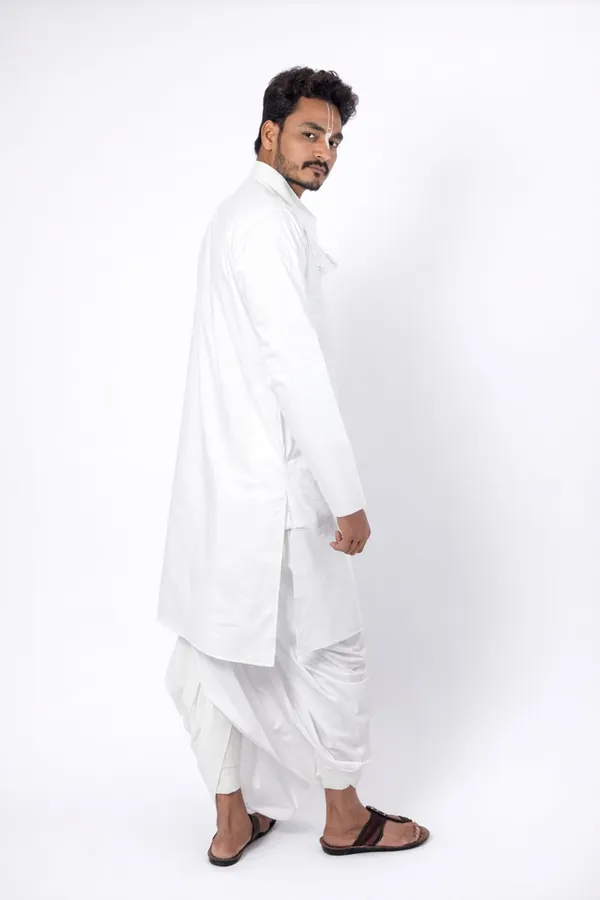 Men_White_Cotton_Kurta_Breathable_Fabric_Regular_Fit_Kurta_Traditional_Ethnic_Wear_For_Daily_Use_Puja_Temple_Festive_Occasions