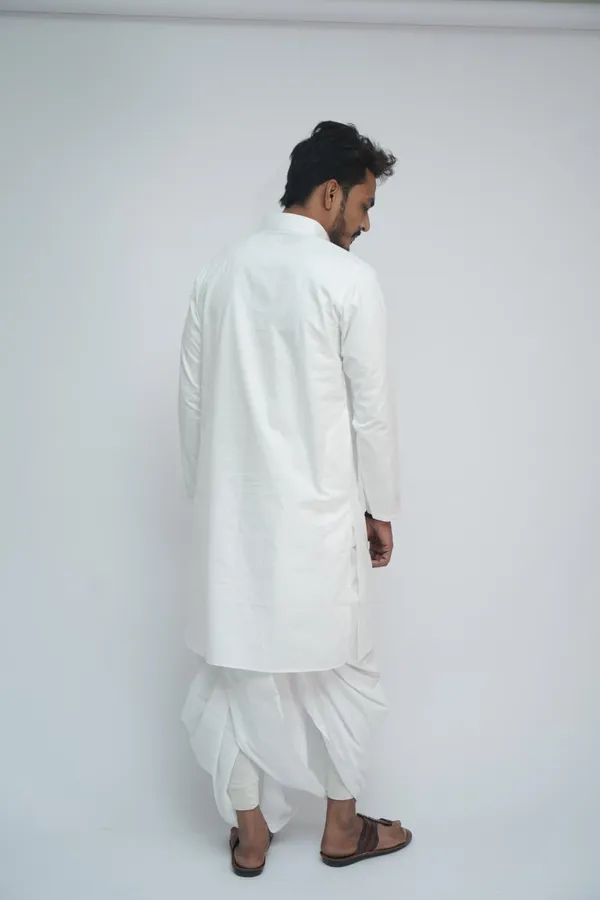 Men_White_Cotton_Kurta_Breathable_Fabric_Regular_Fit_Kurta_Traditional_Ethnic_Wear_For_Daily_Use_Puja_Temple_Festive_Occasions