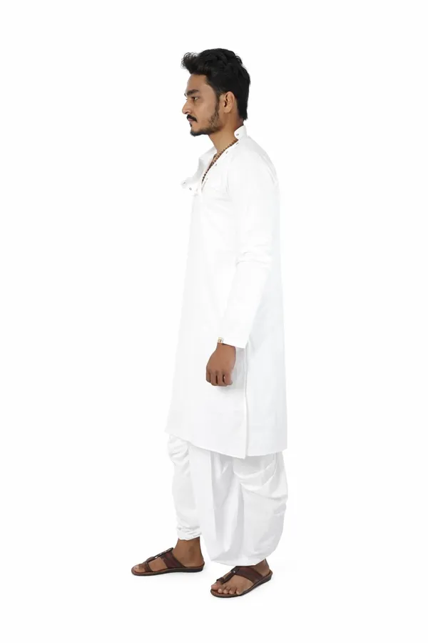 Men_White_Cotton_Kurta_Breathable_Fabric_Regular_Fit_Kurta_Traditional_Ethnic_Wear_For_Daily_Use_Puja_Temple_Festive_Occasions