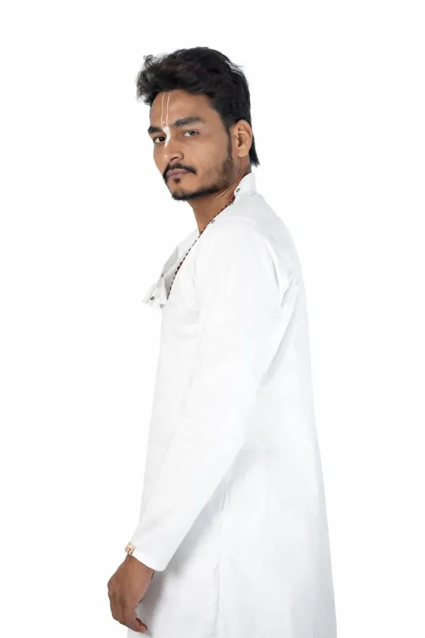Men_White_Cotton_Kurta_Breathable_Fabric_Regular_Fit_Kurta_Traditional_Ethnic_Wear_For_Daily_Use_Puja_Temple_Festive_Occasions