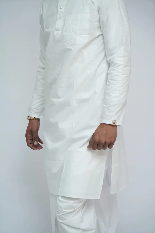 Men_White_Cotton_Kurta_Breathable_Fabric_Regular_Fit_Kurta_Traditional_Ethnic_Wear_For_Daily_Use_Puja_Temple_Festive_Occasions