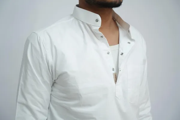 Men_White_Cotton_Kurta_Breathable_Fabric_Regular_Fit_Kurta_Traditional_Ethnic_Wear_For_Daily_Use_Puja_Temple_Festive_Occasions