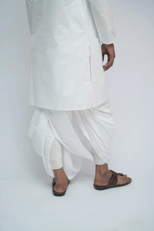 Men_White_Cotton_Kurta_Breathable_Fabric_Regular_Fit_Kurta_Traditional_Ethnic_Wear_For_Daily_Use_Puja_Temple_Festive_Occasions