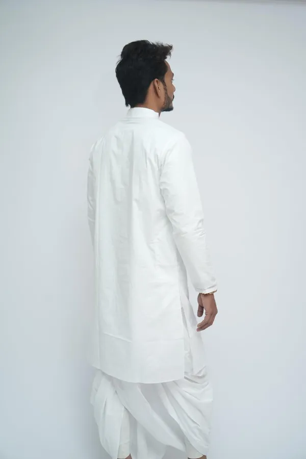 Men_White_Cotton_Kurta_Breathable_Fabric_Regular_Fit_Kurta_Traditional_Ethnic_Wear_For_Daily_Use_Puja_Temple_Festive_Occasions