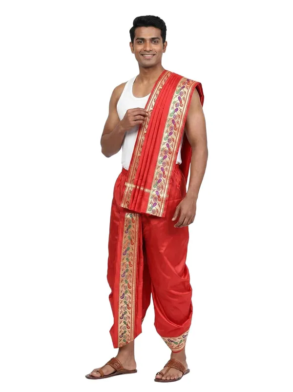 Men_Readymade_Dhoti_With_Angavastram_Set_Art_Silk_Ready_To_Wear_Dhoti_With_Elastic_South_Indian_And_North_Indian_Dhoti_Set_For_Men_Ethnic_Wear_For_Wedding,_Pooja,_Festival