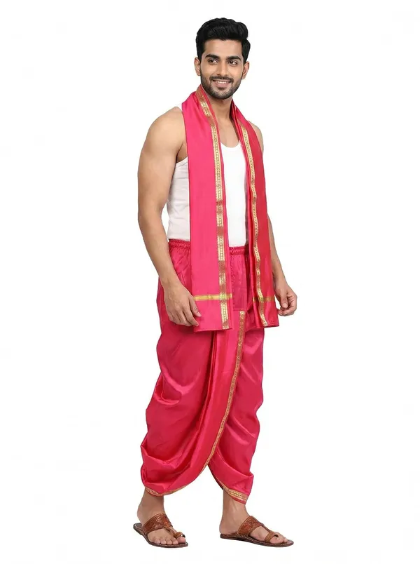 Mens_Art_Silk_Rudraskh_Border_Ready_To_Wear_Dhoti_With_Angavastram_Stitched_Dhoti_With_Elastic_Waist_Vrindavan_Dhoti_For_Puja_Festival_Wedding.