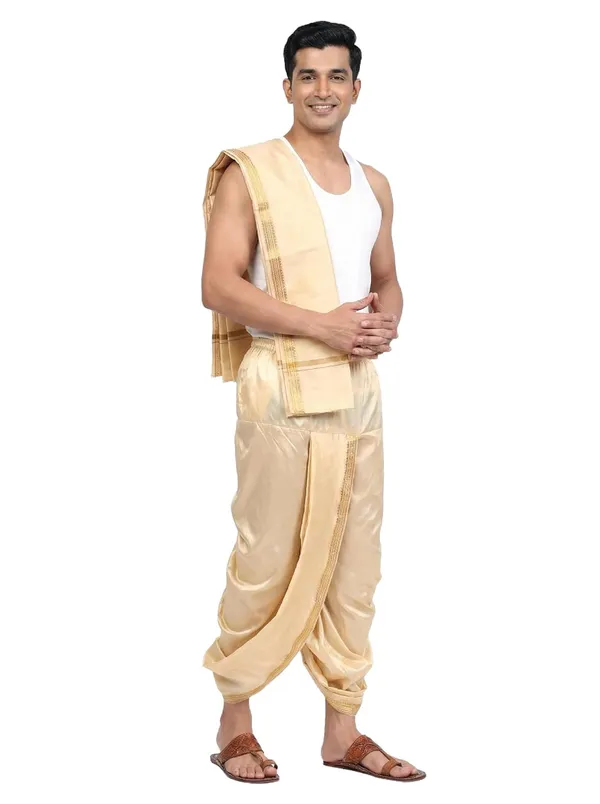 Mens_Art_Silk_Rudraskh_Border_Ready_To_Wear_Dhoti_With_Angavastram_Stitched_Dhoti_With_Elastic_Waist_Vrindavan_Dhoti_For_Puja_Festival_Wedding.