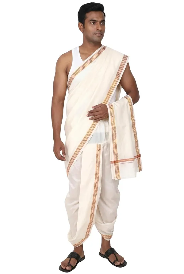 Mens_Art_Silk_Rudraskh_Border_Ready_To_Wear_Dhoti_With_Angavastram_Stitched_Dhoti_With_Elastic_Waist_Vrindavan_Dhoti_For_Puja_Festival_Wedding.