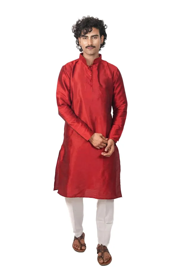 Men_Dupion_Silk_Kurta_Mandarin_Collar_Full_Sleeve_Regular_Fit_Ethnic_Wear_For_Festive_Wedding_Traditional_Occasions
