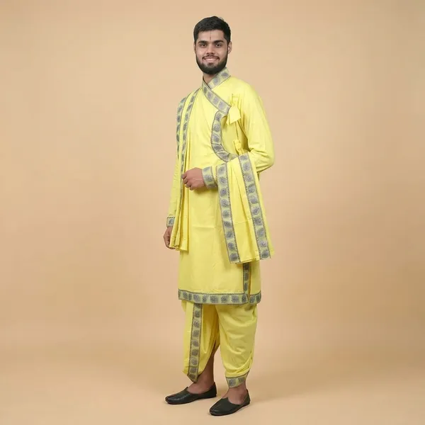 Traditionals_Pure_Cotton_Bagalbandhi_With_Matching_Readymade_Dhoti_And_Dupatta_Set_Mor_Pankh_Borders