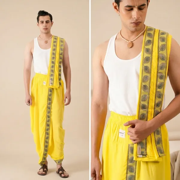 Traditionals_Pure_Cotton_Readymade_Dhoti_And_Dupatta_Set_With_Beautiful_Mor_Pankh_Borders