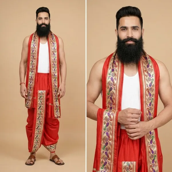 Men_Readymade_Dhoti_For_Pooja_Stitched_Adjustable_Waist_Dhoti_Pant_Elastic_Ready_To_Wear_Art_Silk_Dhoti_Traditional_Wedding_Temple_Wear_For_Men