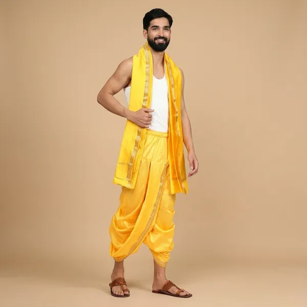 Men_Readymade_Dhoti_With_Angavastram_Set_Art_Silk_Ready_To_Wear_Dhoti_With_Elastic_Waist_South_And_North_Indian_Veshti_Mundu_Set_For_Men_Ethnic_Wear_For_Wedding_Pooja