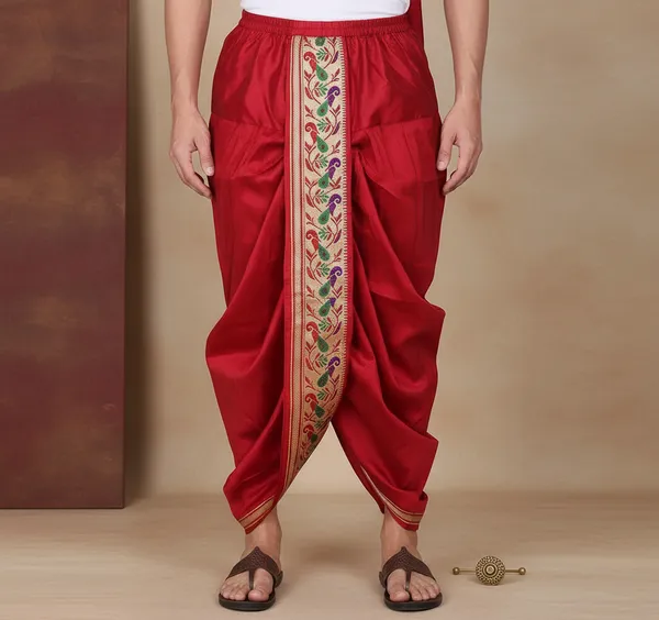 Men_Readymade_Dhoti_For_Pooja,_Stitched_Adjustable_Elastic_Waist_Dhoti_Pant_Ready_To_Wear_Art_Silk_Dhoti_Traditional_Wedding_Temple_Wear_For_Men