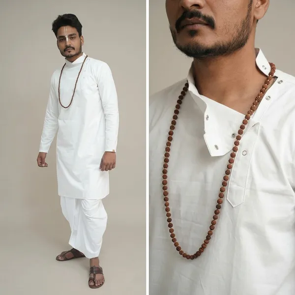 Men_White_Cotton_Kurta_Breathable_Fabric_Regular_Fit_Kurta_Traditional_Ethnic_Wear_For_Daily_Use_Puja_Temple_Festive_Occasions