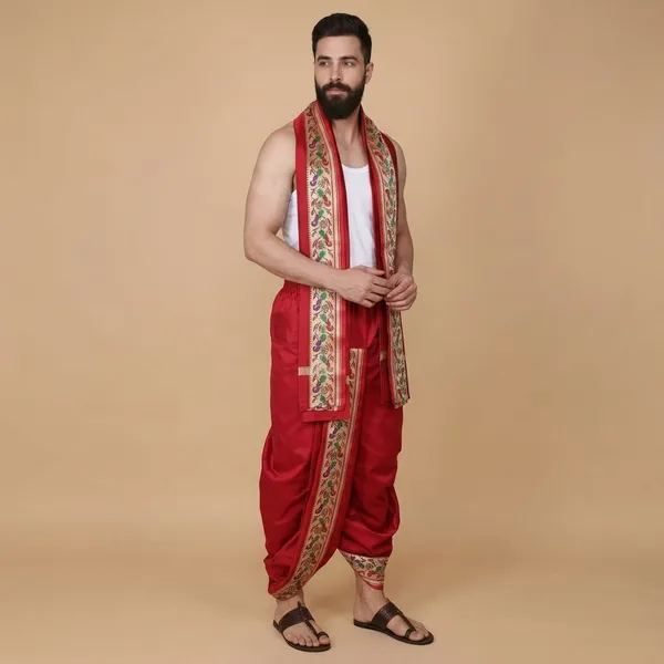 Readymade_Dhoti_For_Men_Silk_Dhoti_Ready_To_Wear_|_South_Indian_Traditional_Dhoti_Set_|_Mens_Ethnic_Wedding_Puja_Festival_Wear_With_Angavastram