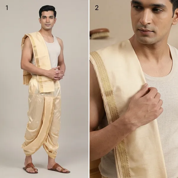 Mens_Art_Silk_Rudraskh_Border_Ready_To_Wear_Dhoti_With_Angavastram_Stitched_Dhoti_With_Elastic_Waist_Vrindavan_Dhoti_For_Puja_Festival_Wedding.