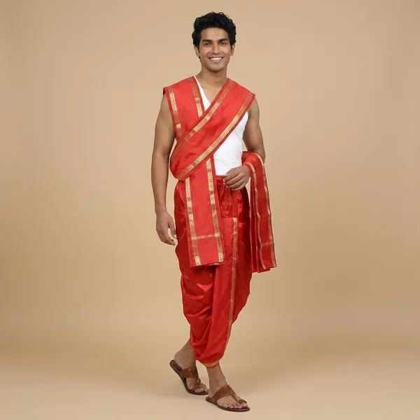 Men_Rudrakhash_Border_Silk_Dhoti_With_Dupatta_Set_To_Wear_Traditional_Wedding_Festival_Ethnic_Outfit_Tamil_Kerala_Style_Mens_Wear