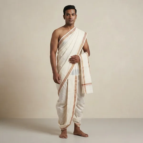 Mens_Art_Silk_Rudraskh_Border_Ready_To_Wear_Dhoti_With_Angavastram_Stitched_Dhoti_With_Elastic_Waist_Vrindavan_Dhoti_For_Puja_Festival_Wedding.