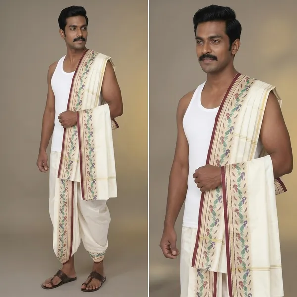 Men_Readymade_Dhoti_With_Angavastram_Set_Peacock_Border_Art_Silk_Fabric_Ready_To_Wear_Dhoti_With_Agvastram_Indian_Vrindavan_Style_Dhoti_Set_For_Men_Ethnic_Wear_For_Wedding_Pooja
